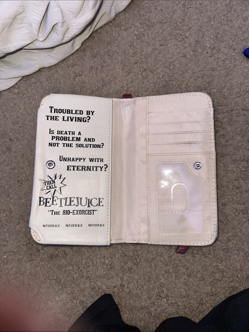 Hot Topic Burgundy "Handbook for the Recently Deceased" Wristlet Wallet - Picture 2 of 4
